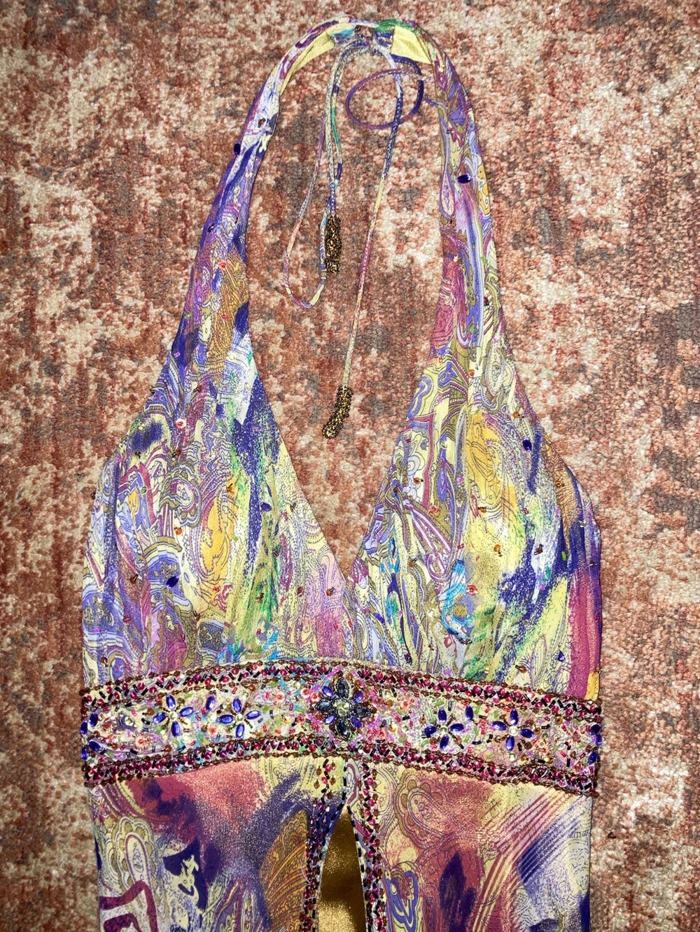 Multicolored Beaded Silk Gown - Picture 4 of 9